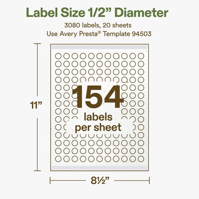 Avery Hemp Round Laser/Inkjet Multipurpose Labels, 1/2" Dia, Off-White (3080/Pack)