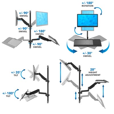 Mount-It! Adjustable Monitor Wall Mount Workstation, Up to 32", Black (MI-7991)