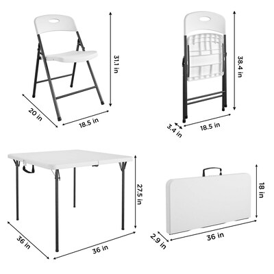 Cosco 36" Square Folding Table and Chairs, White, 5/Carton (37583WSP1E)