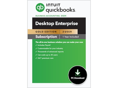 QuickBooks Desktop Enterprise Gold 2024 for 2 Users, 1-Year Subscription, Windows, Download (5102306