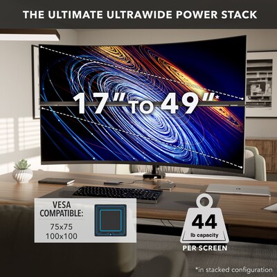 Mount-It! ProFlex Adjustable Heavy-Duty Dual Monitor Mount with Pole & Gas Spring Arms, Fits 17"– 49" Ultrawide Screens, Black