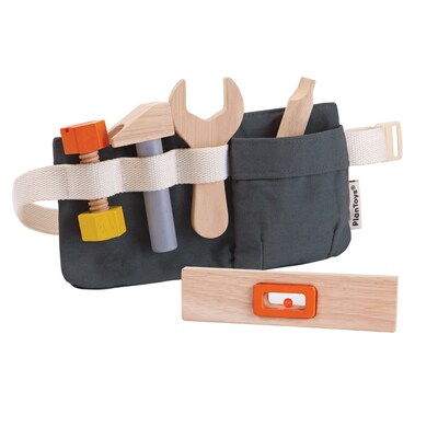 PlanToys Tool Belt and Wooden Tool Set, Natural (PTS3485)
