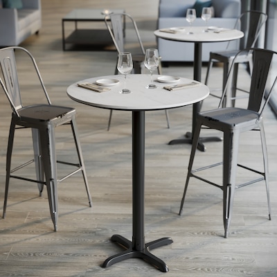 Flash Furniture Acadia 31.25" Round Wooden Dining Table with X-Base, White Faux Marble/Black Base (STRD31WMAT2222B)