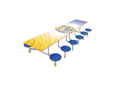 AmTab Rectangular Mobile Cafeteria Table w/ 12 Stools, 30" x 145", Assorted Colors (MST1212)