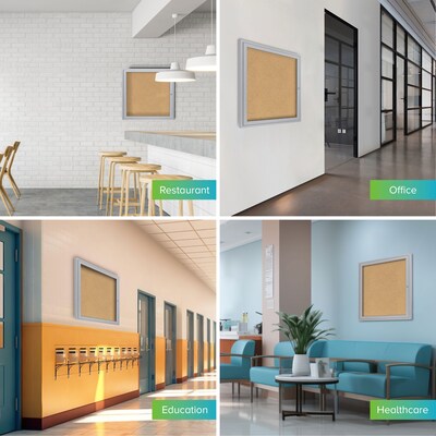 Ghent 3' H x 3' W Enclosed Natural Cork Bulletin Board with Satin Frame, 1 Door (PA13636K)