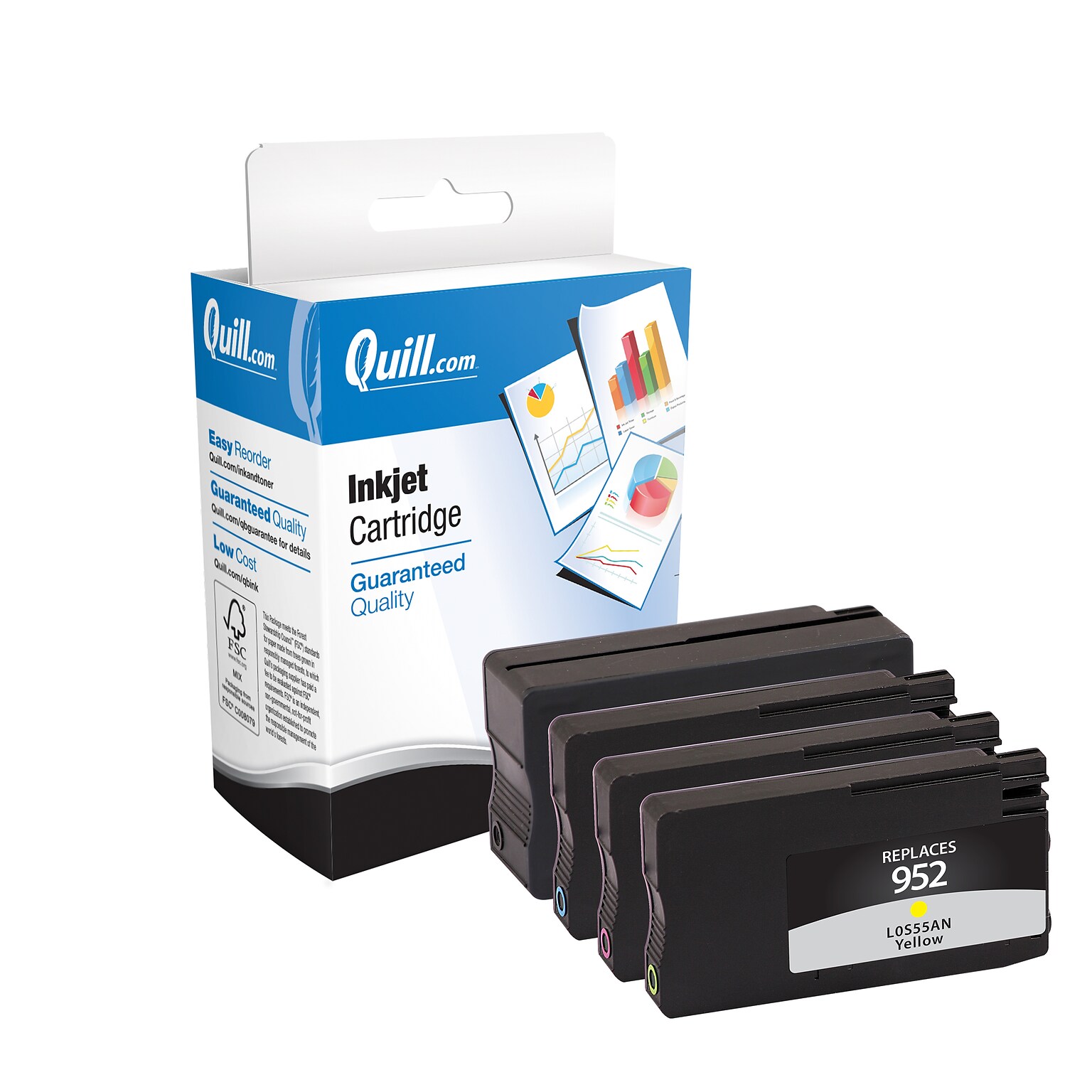 Quill Remanufactured Black/Cyan/Magenta/Yellow High Yield Ink Cartridge Replacements for HP 952/952XL, 4/Pack