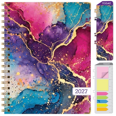 2027 Excello Brands 9 x 11 Weekly & Monthly Standard Planner, Paperboard Cover, Rainbow Gold Marble (FSHN-CY27-8511-36)