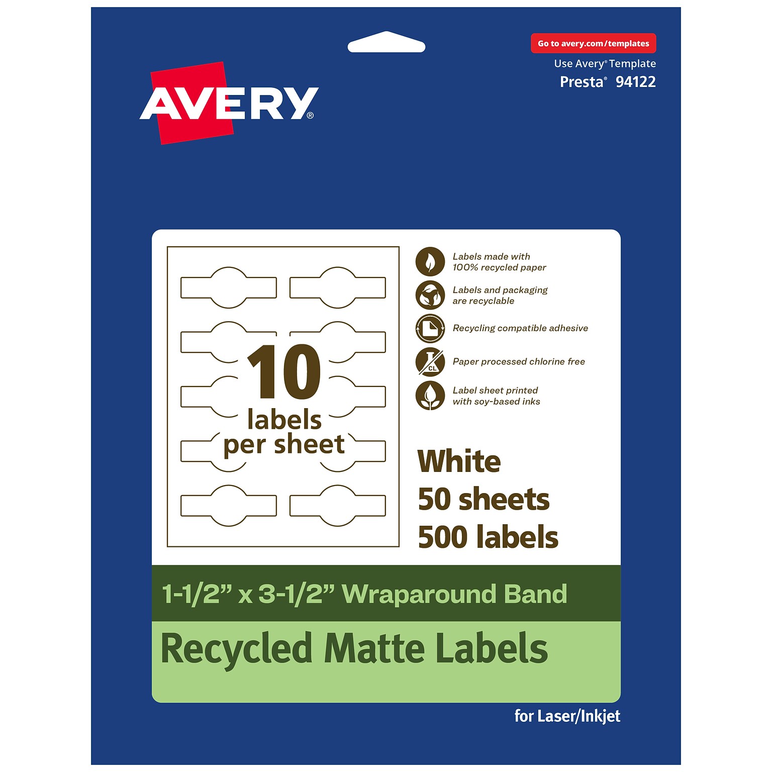 Avery EcoFriendly Laser/Inkjet Decorative Edge Multipurpose Labels, 1-1/2 x 3-1/2, White, 500/Box (94122)