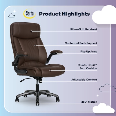 Serta Torrington Ergonomic Polyurethane Big & Tall Chair, 400 lb. Capacity, Dark Walnut Brown (52399-DBRN)