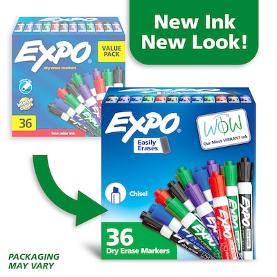 Expo Low Odor Tank Dry Erase Marker, Chisel Tip, Assorted Colors, 36/Pack (1921061)