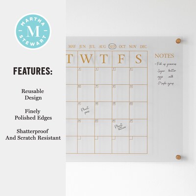 Martha Stewart Grayson Acrylic Gold Print Dry Erase Wall Calendar with Notes, 24" x 18" (BRAC4560GDCGD)