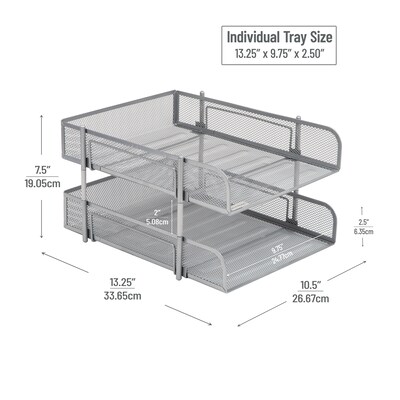 Mind Reader Metal Mesh Front Loading Stackable Letter Tray, Letter/Legal Size, Silver (CSTACK2-SIL)
