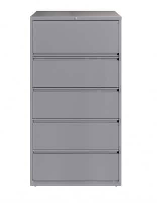 Hirsh HL10000 Series 5-Drawer Lateral File Cabinet, Locking, Letter/Legal, Arctic Silver, 36 (23747)