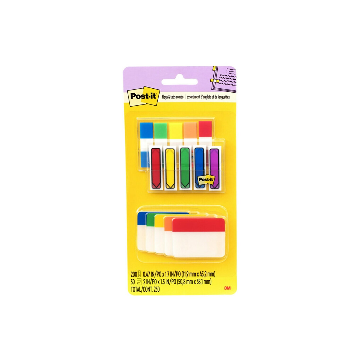 Post-it® Flags & Tabs Value Pack, Assorted Sizes, Assorted Colors, 230/Pack (686-XLP)