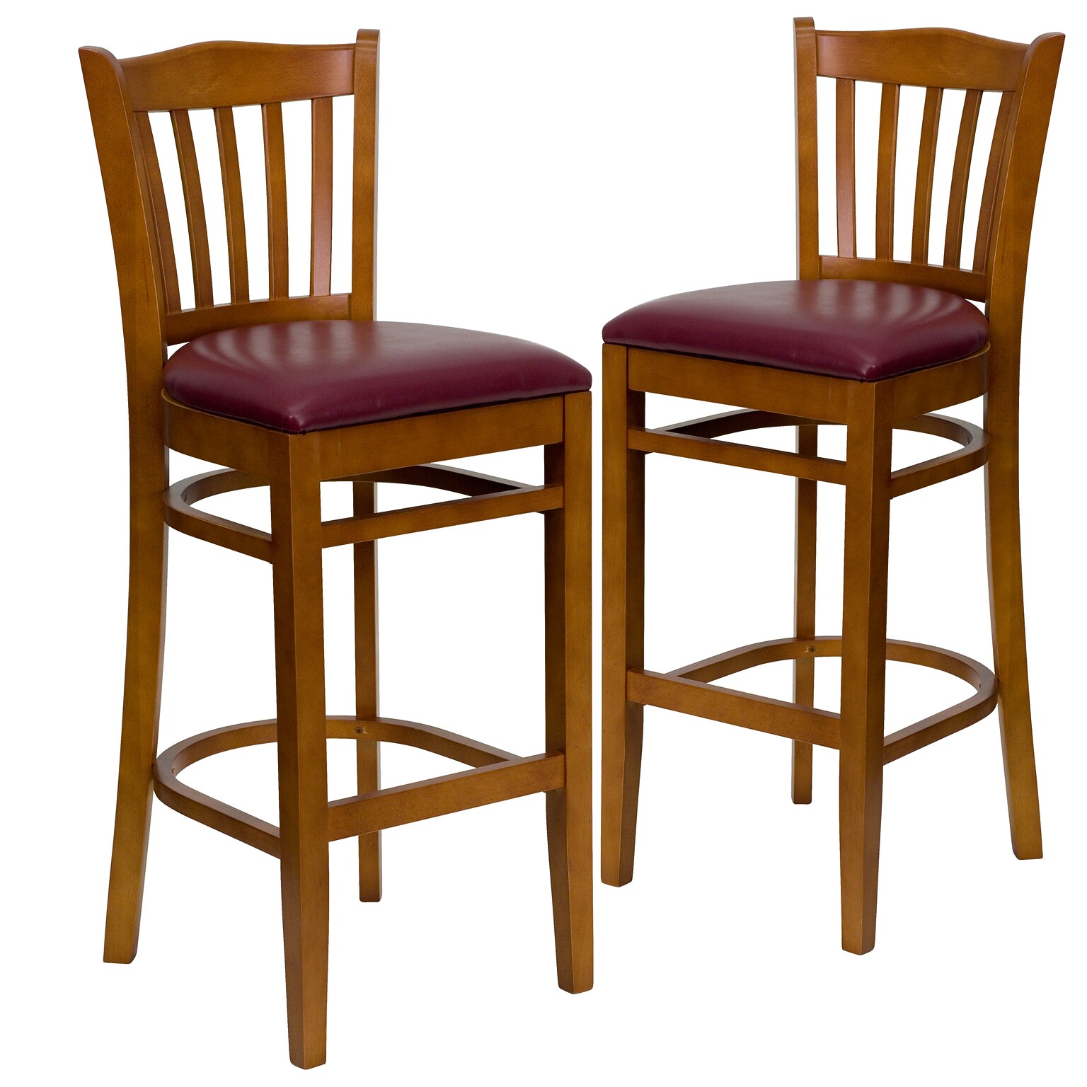 Flash Furniture HERCULES Traditional Wood Vertical Slat Back Barstool, Cherry/Burgundy, 2-Pieces/Pack (2XUW08BVRTCHBGV)