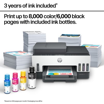 HP Smart Tank 7301 Wireless Color All-in-One Ink Tank Printer Scan Copy, 2 Years Ink Included, AI Enabled (28B70A)
