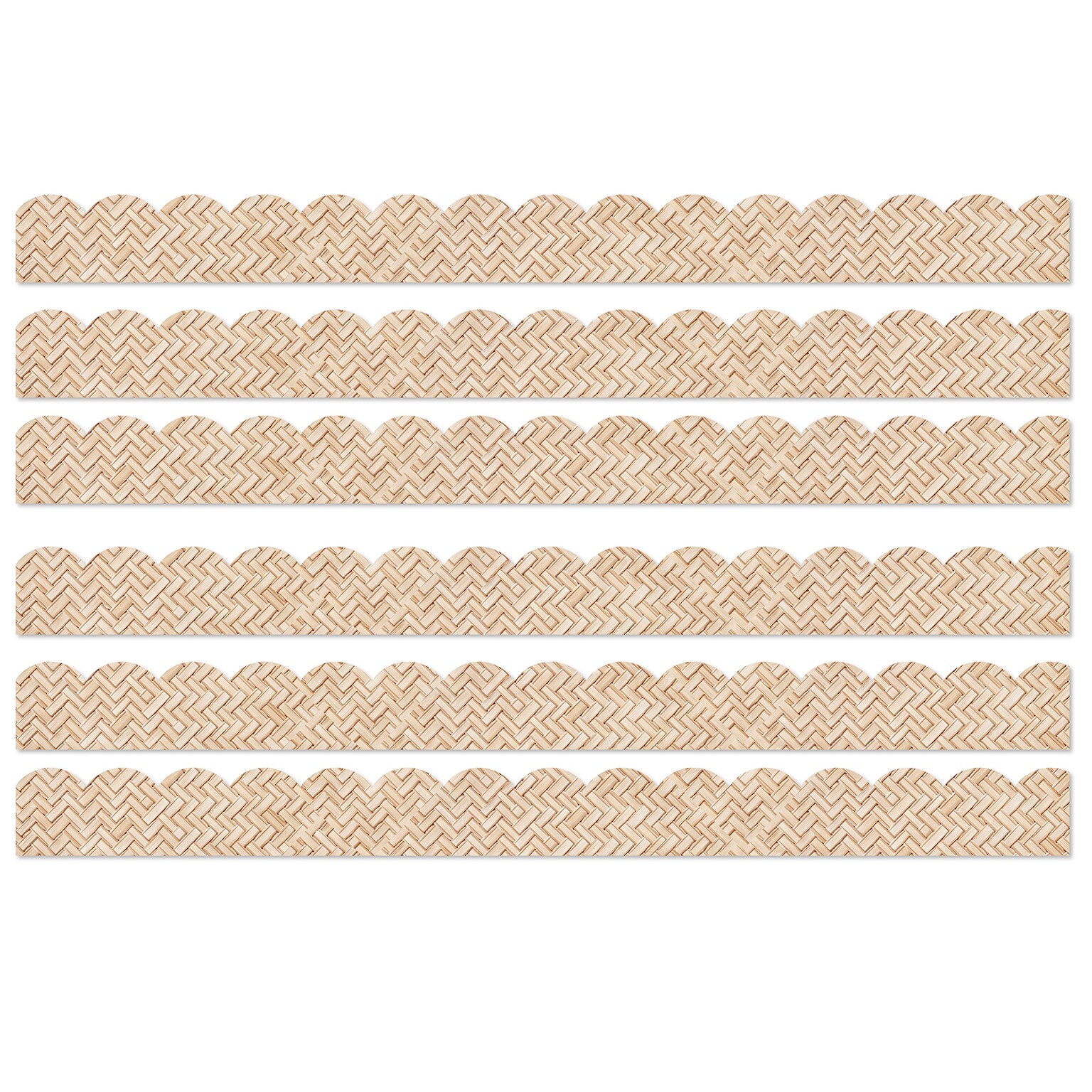 Carson Dellosa Education True to You Scalloped Bulletin Board Borders, 3 x 3, Woven Bamboo, 6/Bundle (CD-108523-6)
