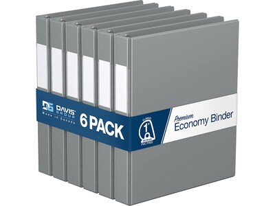 Davis Group Premium Economy 1 3-Ring Non-View Binders, D-Ring, Gray, 6/Pack (2301-07-06)