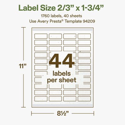 Avery Hemp Rectangle Laser/Inkjet Multipurpose Labels, 2/3" x 1-3/4", Off-White (1760/Box)