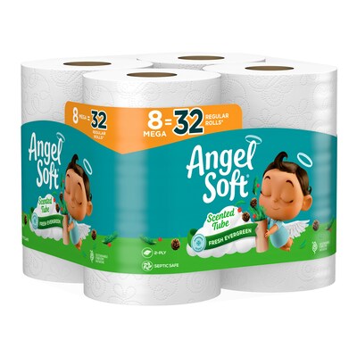 Angel Soft Mega Toilet Paper, Fresh Evergreen Scent, 2-ply, 8 Rolls/Pack (79461)