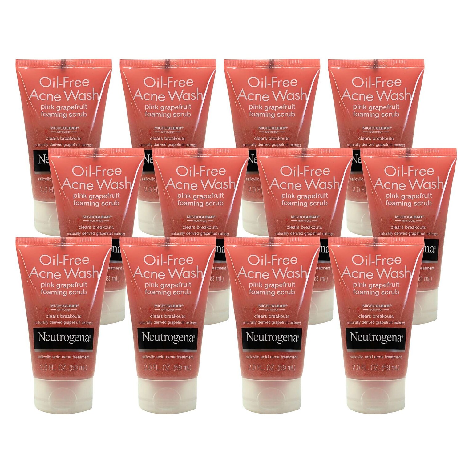 Neutrogena Oil-Free Acne Wash Pink Grapefruit Foaming Scrub, 2.0 oz Bottle, 12 Bottles/Bag, 12 Bags/Carton