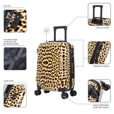 InUSA Prints 22.88 Hardside Suitcase, 4-Wheeled Spinner, TSA Checkpoint Friendly, Cheetah Animal Print (IUAPC00S-CHE)