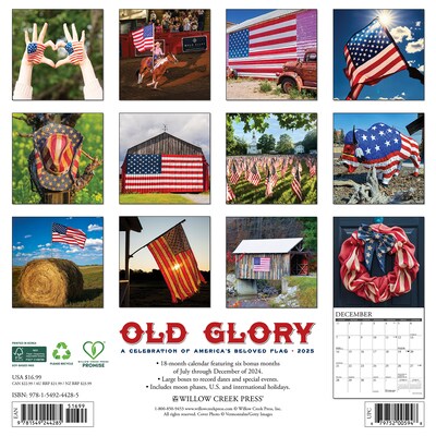 2025 Willow Creek Old Glory 12 x 12 Monthly Wall Calendar (44285)