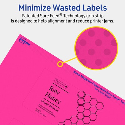 Avery Laser/Inkjet Rectangle Multipurpose Labels, 2.5" x 4", Neon Magenta, 60/Pack (94245)