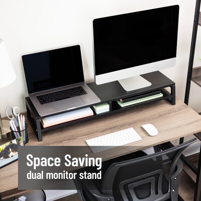 Mind Reader 2-Tier MDF Double Monitor Stand, Dual Screen Riser with Storage Shelf, Up to 88 lbs., Black (DBMONMDF-BLK)