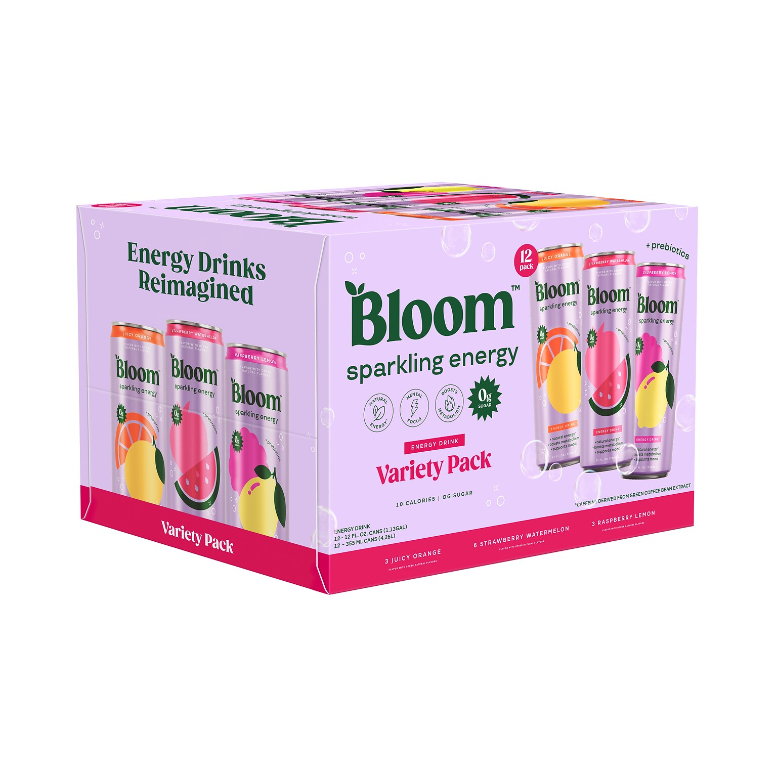 Bloom Sparkling Energy Drink Variety Pack, 12 oz., 12 Cans/Carton (20038857)