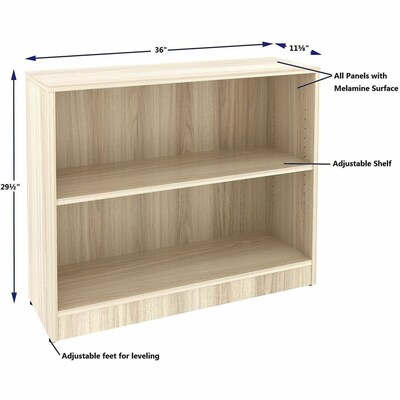 Lorell 29" 2-Shelf Bookcase with Adjustable-Shelves, Modern Elm Laminate (LLR66339)
