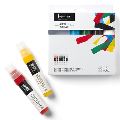 Liquitex Professional Acrylic Paint Marker, Wide Chisel Nib, 15 mm, Classic Colors, 6/Pack (LIQ4690001)
