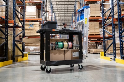 Luxor WORKLOAD 2-Shelf Industrial Utility Cart with Ladder Holder, Black (EC21-NDUST-B)