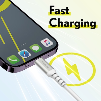 Overtime Lightning to USB-C Charging Cable, 6 ft., White. 3/Pack (OCAC2L6PK3)