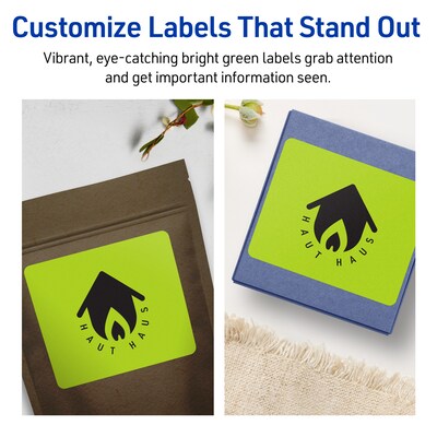 Avery Printable Rectangle Multipurpose Labels, 4" x 3", Bright Green, 80/Pack (94252)