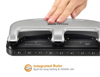 Bostitch EZ Squeeze 3-Hole Punch, 20-Sheet Capacity, Silver/Black (ACI2220)