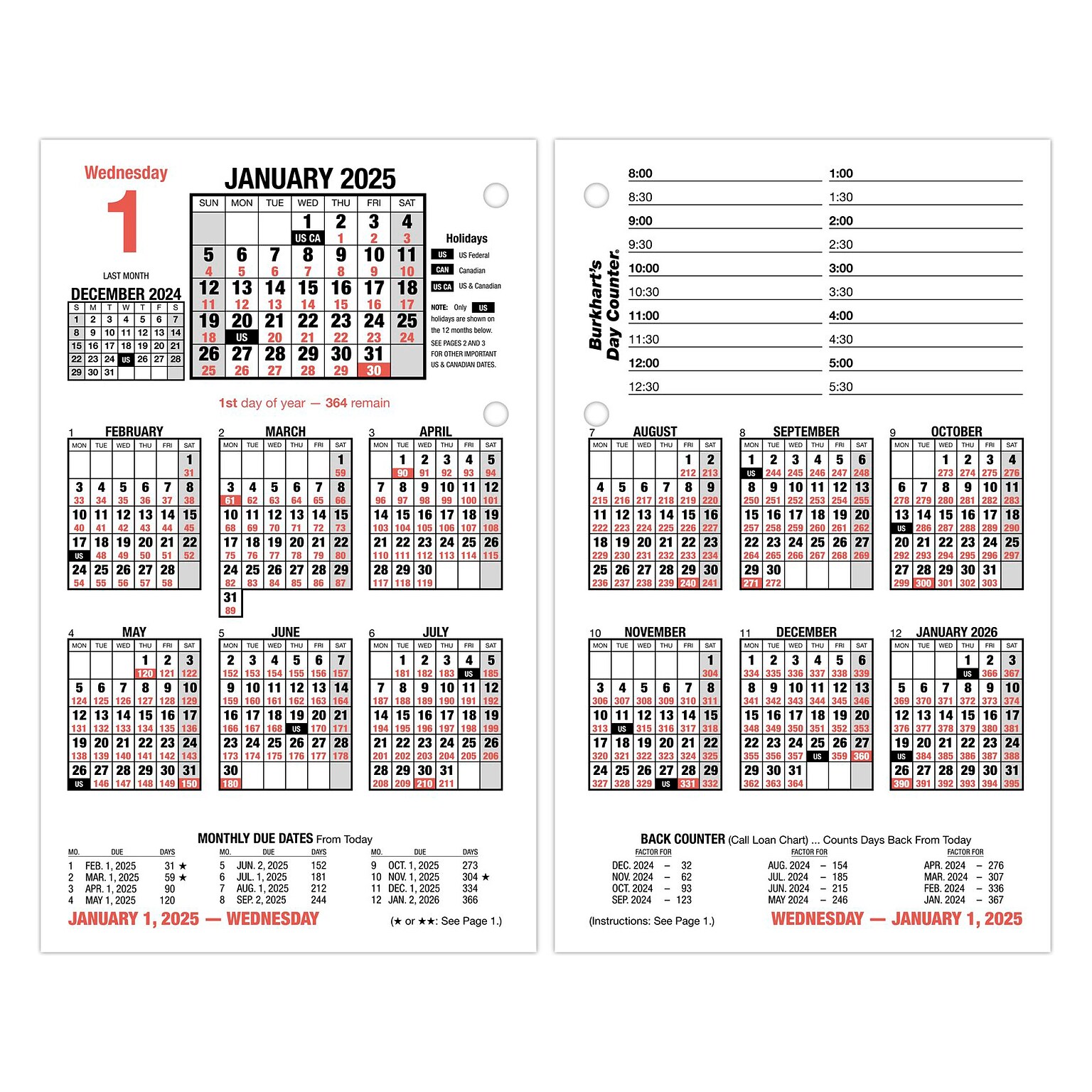 2025 AT-A-GLANCE Burkharts Day Counter 7.5 x 4.5 Daily Calendar Refill, White/Black (E712-50-25)