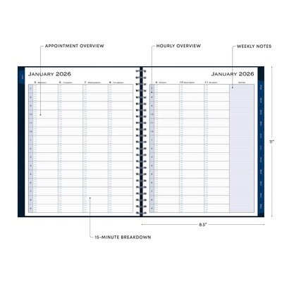 2026 Blue Sky Passages 8.5" x 11" Calendar Year Weekly & Monthly Planner, Faux Leather Cover, Navy (148658-26)