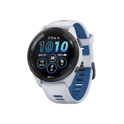 Garmin Forerunner 265 Smartwatch, GPS, 46mm, Whitestone/Tidal Blue Silicone Band (010-02810-01)