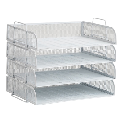 Mind Reader 4-Tier Stackable Paper Desk Tray Organizer, Metal, 4/Pack, White (DSTACK4-WHT)