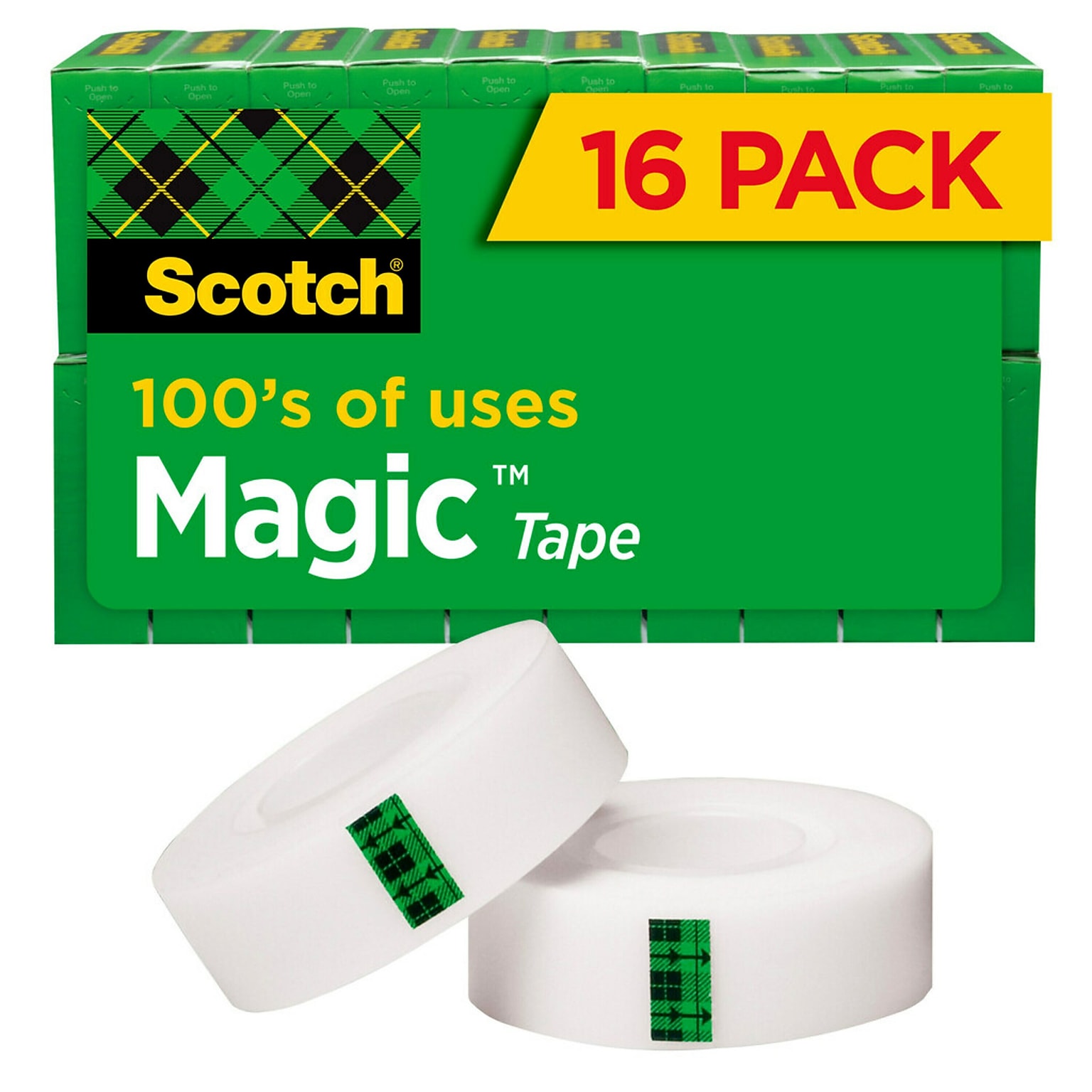 Scotch Magic Tape, Invisible, 3/4 in x 1000 in, 16 Tape Rolls, Clear, Refill, Home Office and Back to School Classroom Supplies