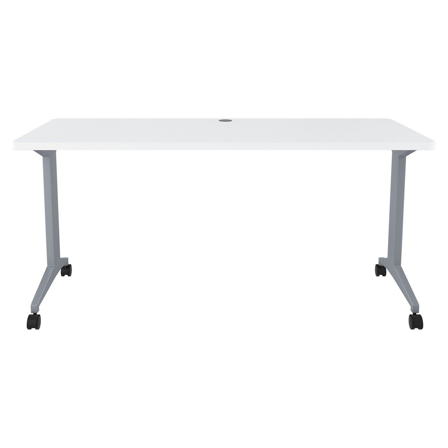 Hirsh Modern T-Leg Table Desk with Rounded Corner T-Mold Top, Arctic Silver/White (24373)
