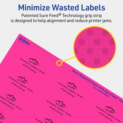 Avery Laser/Inkjet Rectangle Multipurpose Labels, 1" x 2", Neon Magenta, 1920/Box (94220)