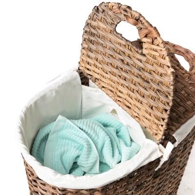 Seville Classics Handwoven Oval Double Laundry Hamper w/ Liner, Mocha (WEB547)