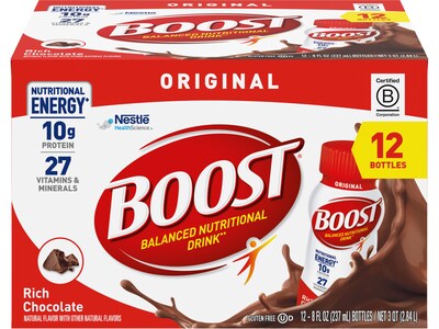 Boost Original Rich Chocolate Nutritional Drink, 8 oz., 12 Bottles/Pack, 2 Packs/Carton (12485709)
