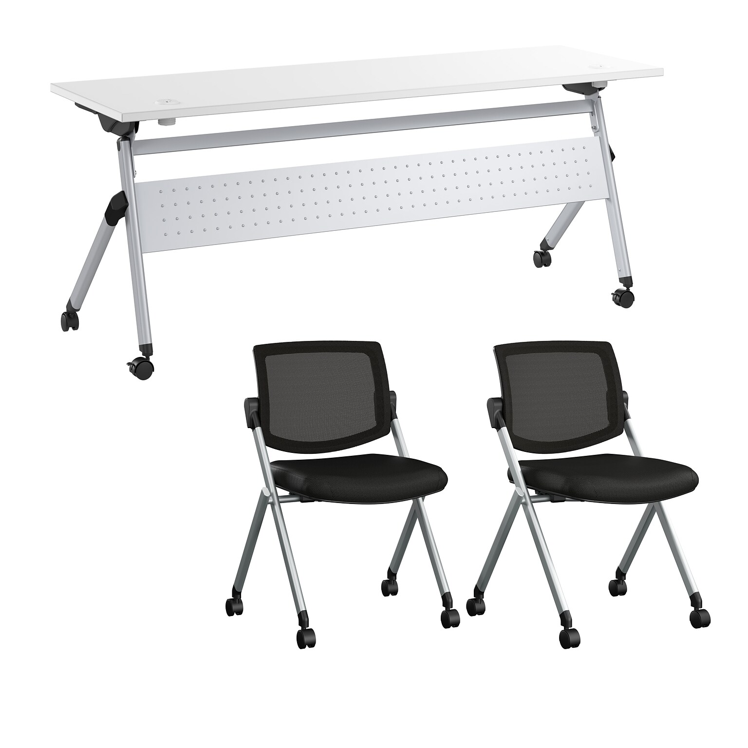 Bush Business Furniture Envision 72W Foldable Training Room Table with 2 Chairs, White (NVS008WH)