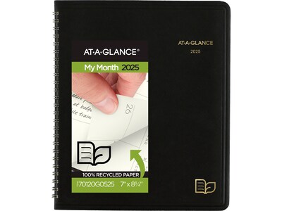 2025 AT-A-GLANCE Recycled 7 x 8.75 Monthly Planner, Faux Leather Cover, Black (70-120G-05-25)