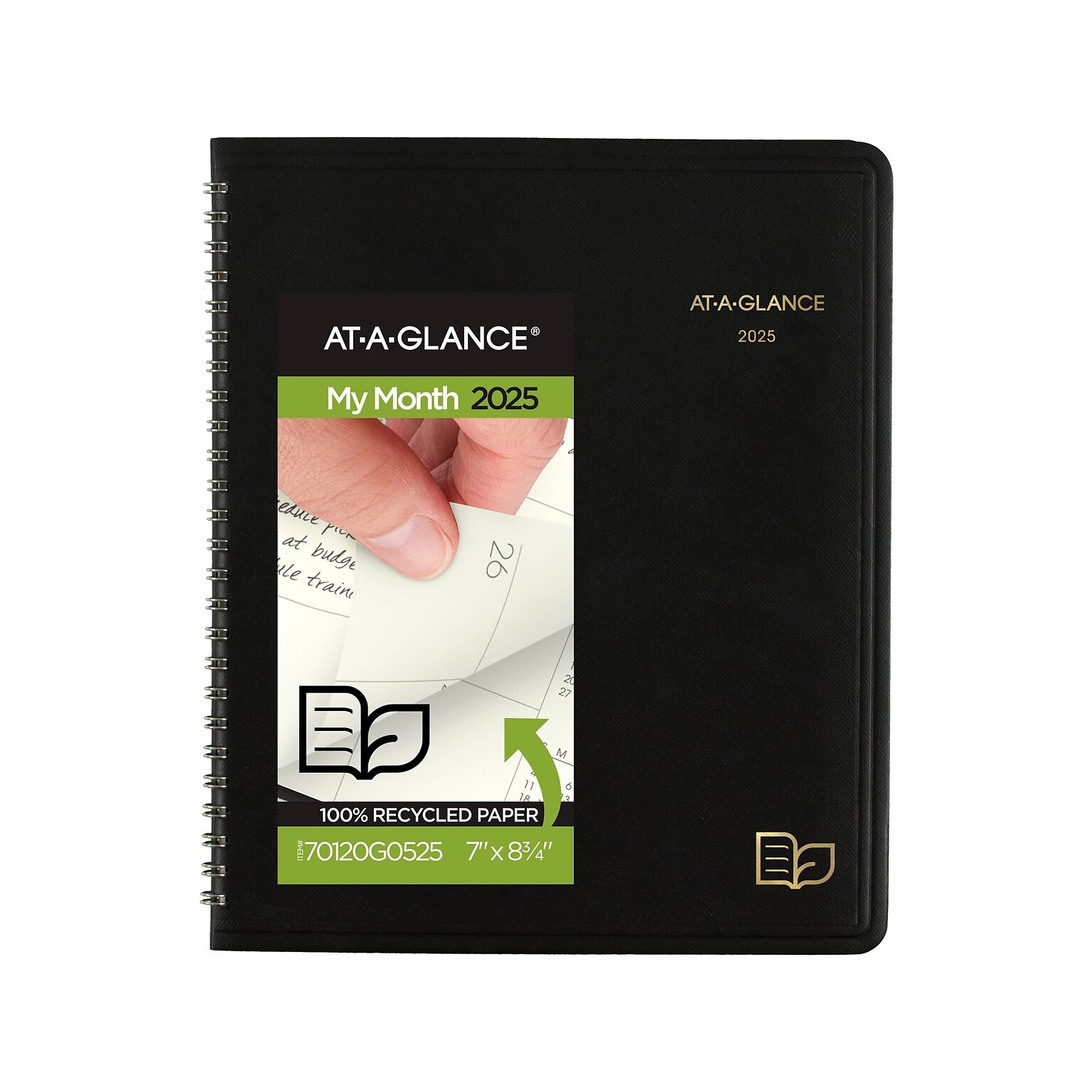 2025 AT-A-GLANCE Recycled 7 x 8.75 Monthly Planner, Faux Leather Cover, Black (70-120G-05-25)