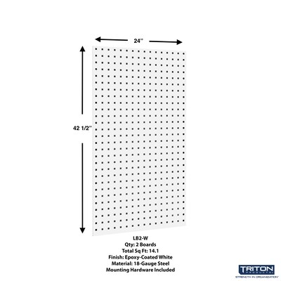 Triton Products LocBoard Kit, (2) 24" x 42-1/2" x 9/16" Steel Square Hole Pegboards, 63 Assorted Hooks (LB2-KIT)