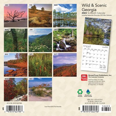 2024 BrownTrout Georgia Wild & Scenic 7" x 14" Monthly Wall Calendar (9781975462796)